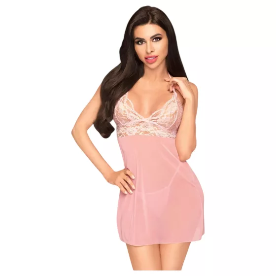 Penthouse Bedtime Story - Nightgown & Thong Set (Pink) - L/XL