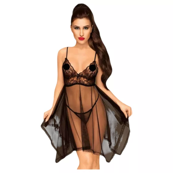 Penthouse Playful Doll - Lace Dress & Thong Set (Black) - L/XL
