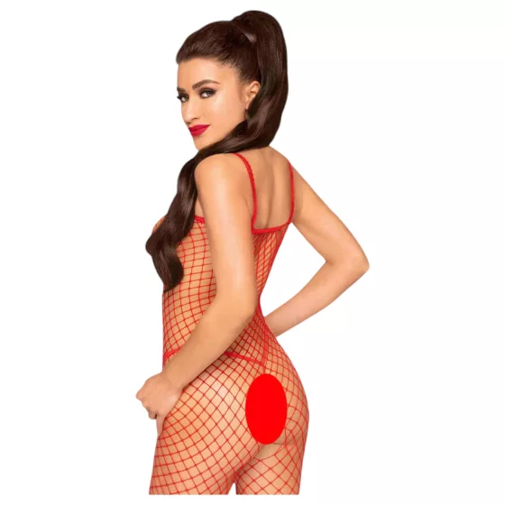 Penthouse Body Search - Open Red Fishnet Bodysuit - XL