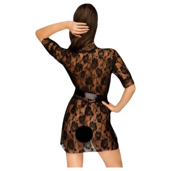 Penthouse Sweet Retreat - Lace Robe and Thong Set (Black)