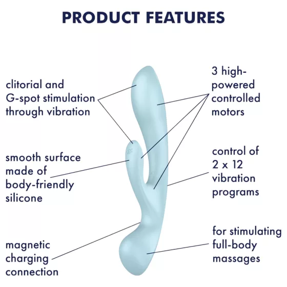 Satisfyer Triple Oh - Rechargeable Clitoral Vibrator with Arm (Blue)