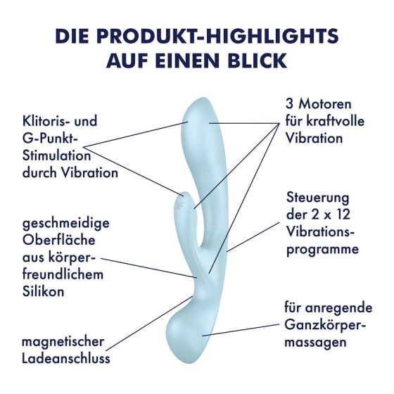 Satisfyer Triple Oh - Rechargeable Clitoral Vibrator with Arm (Blue)
