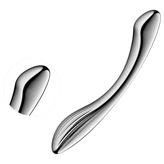 Satisfyer Pure Gravity 1 - Ribbed Steel Dildo (Silver)