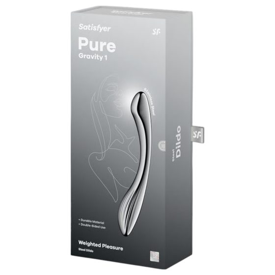 Satisfyer Pure Gravity 1 - ribbed steel dildo (silver) 