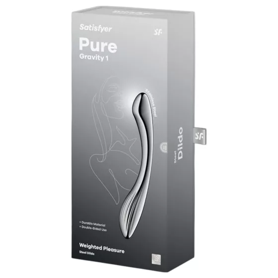 Satisfyer Pure Gravity 1 - Ribbed Steel Dildo (Silver)
