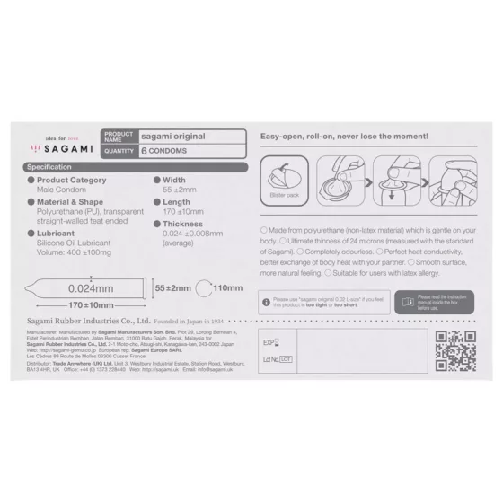 Sagami Original 0.02 - Condom - 55mm (6 Pack)