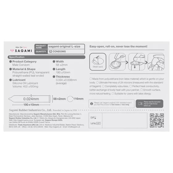 Sagami Original 0.02 L - Condom - 58mm (12 pack)