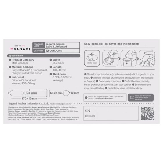 Sagami Original L - extra lubricated condom - 58mm (12 pcs)