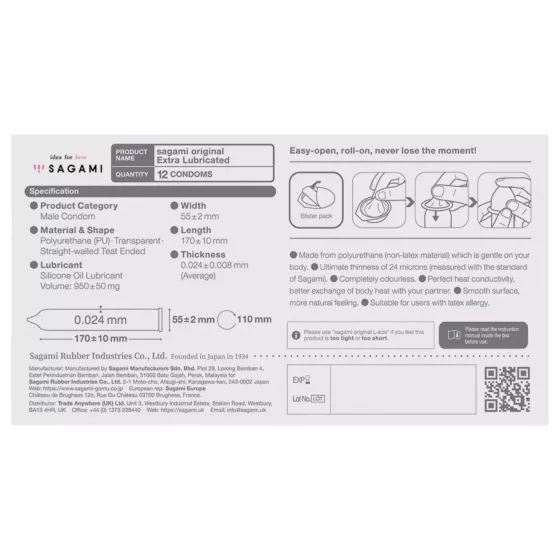 Sagami Original 0.02 - Extra Lubricated Condom - 55mm (12 pack)