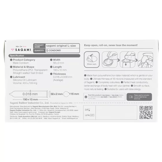 Sagami Original 0.01 L - Condom - 58mm (5 pack)
