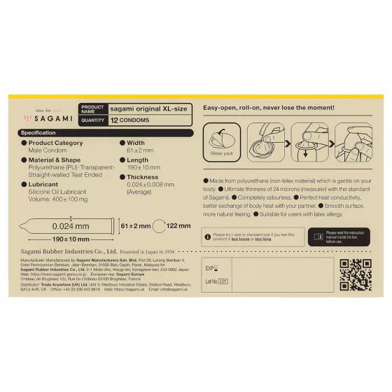 Sagami Original 0.02 XL - Condoms - 61mm (12 pack)