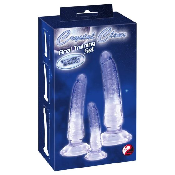 Crystal Clear - anal trainer dildo set - 3 pcs (transparent-blue)