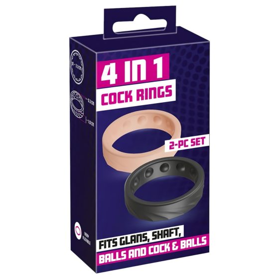 You2Toys 4in1 - Adjustable Penis & Testicle Ring Set (Natural-Black)