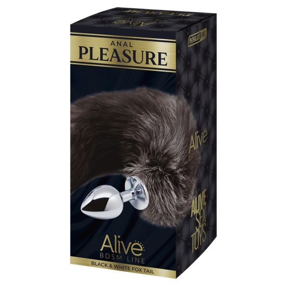 Alive Anal Pleasure - medium anal dildo with foxtail (silver-black)