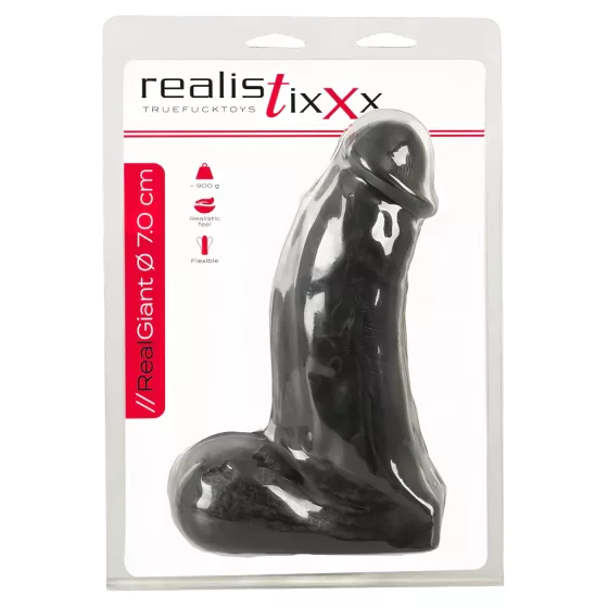 Realistixxx Real Giant - 22 cm Black Dildo with Balls