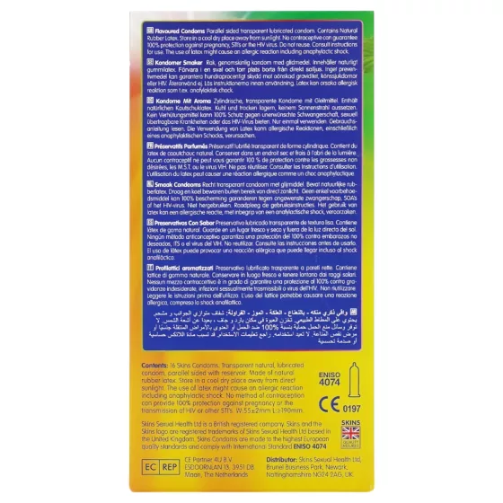 Skins - flavoured condoms - mint, bubble gum, banana, strawberry (16 pcs)