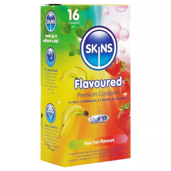 Skins - flavoured condoms - mint, bubble gum, banana, strawberry (16 pcs)