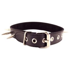 Rouge - genuine leather studded collar (black)