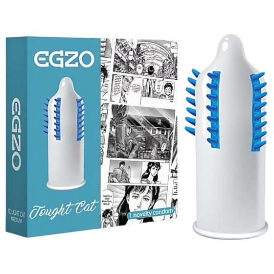 Egzo Tough Cat - ribbed condom with bristled rows (1 pc)