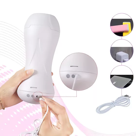 Lonely Happy - Battery Operated Moaning Vibrating Fake Vagina (White-Natural) 
