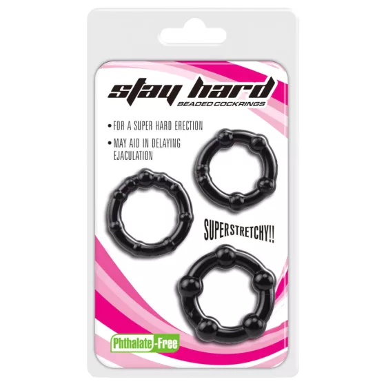 Lonely Stay Hard - Penis Ring Set - Black (3 Pieces) 