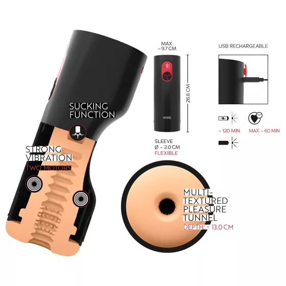 WYNE 07 - Rechargeable Vibrating & Suction Male Pleasure Device (Black)