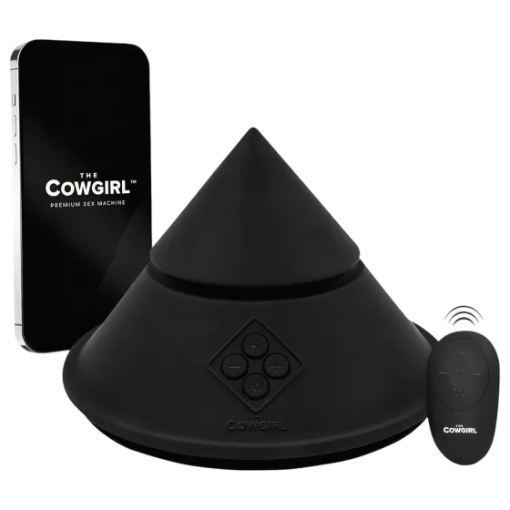 The Cowgirl Cone - app-controlled premium sex machine - with 2 interchangeable attachments, 20 vibration modes (black)