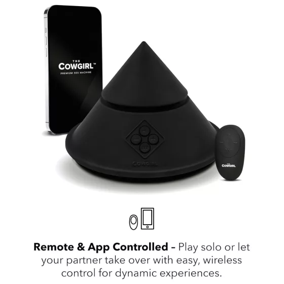 The Cowgirl Cone - app-controlled premium sex machine - with 2 interchangeable attachments, 20 vibration modes (black)