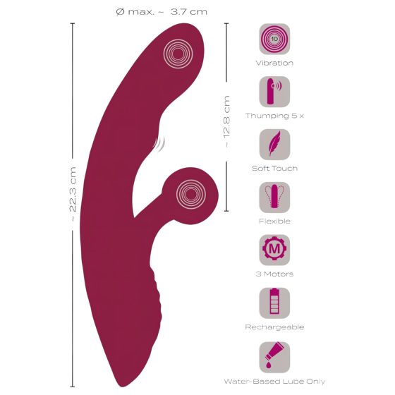 Javida 2-Function Rabbit - Rechargeable Clitoral Vibrator (Red)