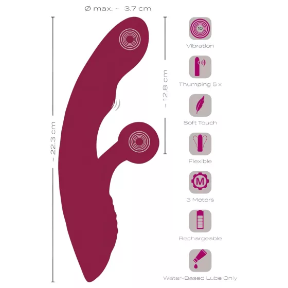 Javida 2-Function Rabbit - Rechargeable Clitoral Vibrator (Red)