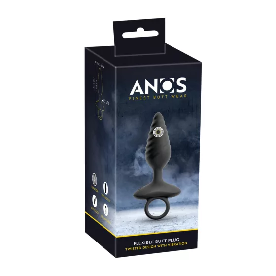 ANOS - Ribbed Vibrating Anal Plug (Black)