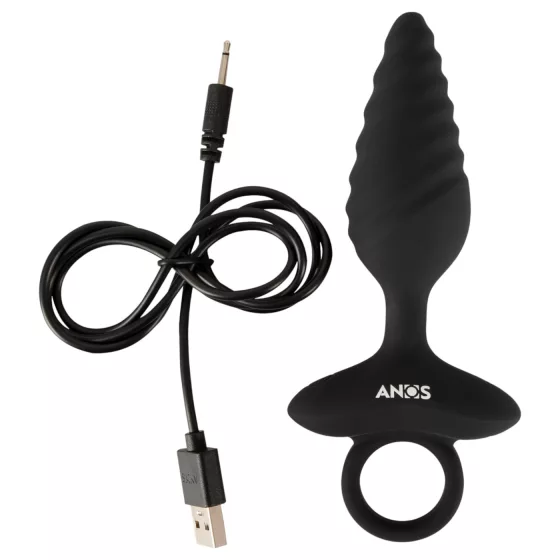 ANOS - Ribbed Vibrating Anal Plug (Black)
