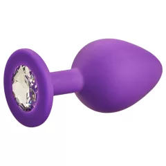 Baseks - silicone anal plug with crystal (purple) - 8 cm