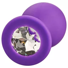 Baseks - silicone anal plug with crystal (purple) - 8 cm