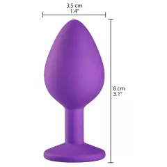 Baseks - silicone anal plug with crystal (purple) - 8 cm