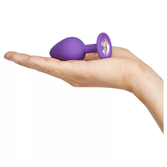 Baseks - silicone anal plug with crystal (purple) - 8 cm