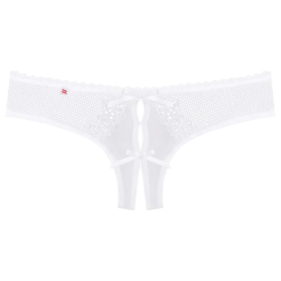 Obsessive Alabastra - Floral Bow Open-Front Thong - White - L/XL