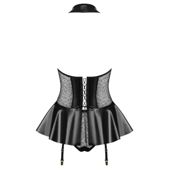 Obsessive - lacquer‑effect corset and thong (black)
