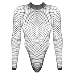 Obsessive - long-sleeved black fishnet bodysuit (S-L)