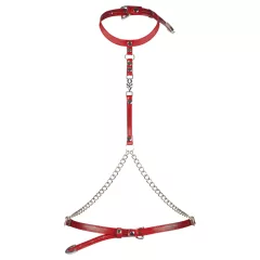 Obsessive Inferro - Faux Leather Chain Body Harness (Red)