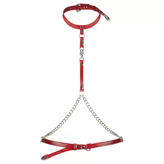 Obsessive Inferro - Faux Leather Chain Body Harness (Red)