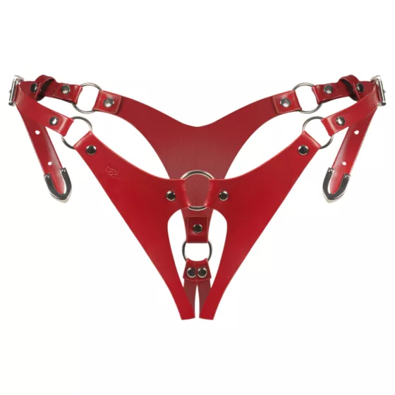 Obsessive Inferro - Open Adjustable Faux Leather Thong (Red)