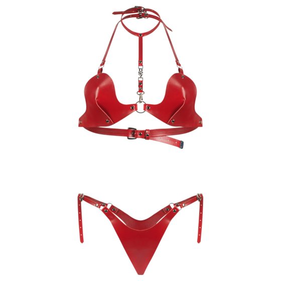 Obsessive Inferro - Strappy Faux Leather Bra Set (Red)