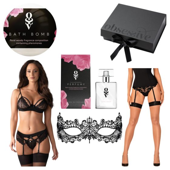 Obsessive Wonderia - Lingerie Gift Box Set - 6 Pieces (Black) - L/XL
