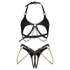   Obsessive Anyya - chain detailed leather-look bra set (black)