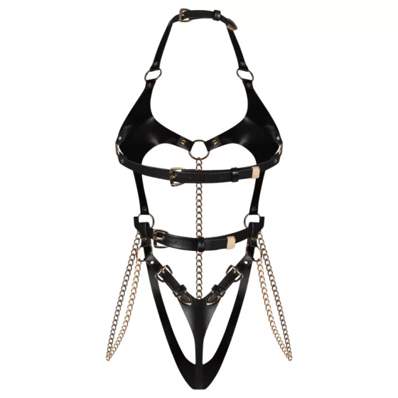 Obsessive Anyya - chain faux‑leather strappy bodysuit (black)
