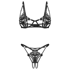   Obsessive Luise - tulip-patterned 2‑piece lingerie set (black)
