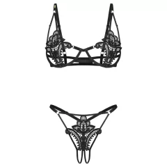   Obsessive Luise - tulip-patterned 2‑piece lingerie set (black)
