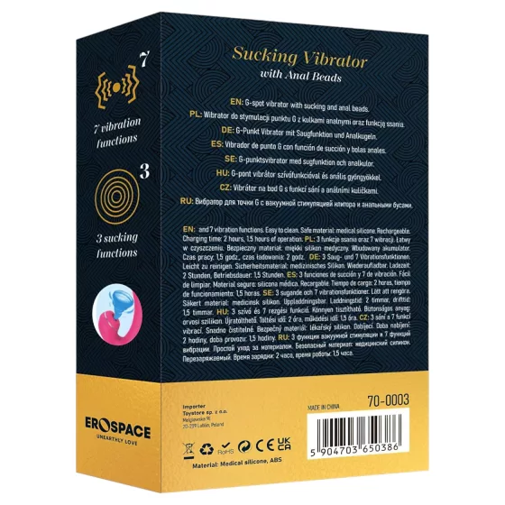 Erospace Sweet Play - G-spot vibrator with anal probe and suction (pink)