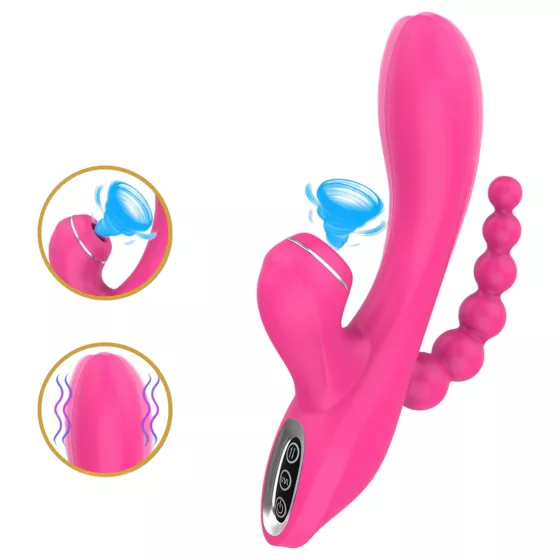 Erospace Sweet Play - G-spot vibrator with anal probe and suction (pink)